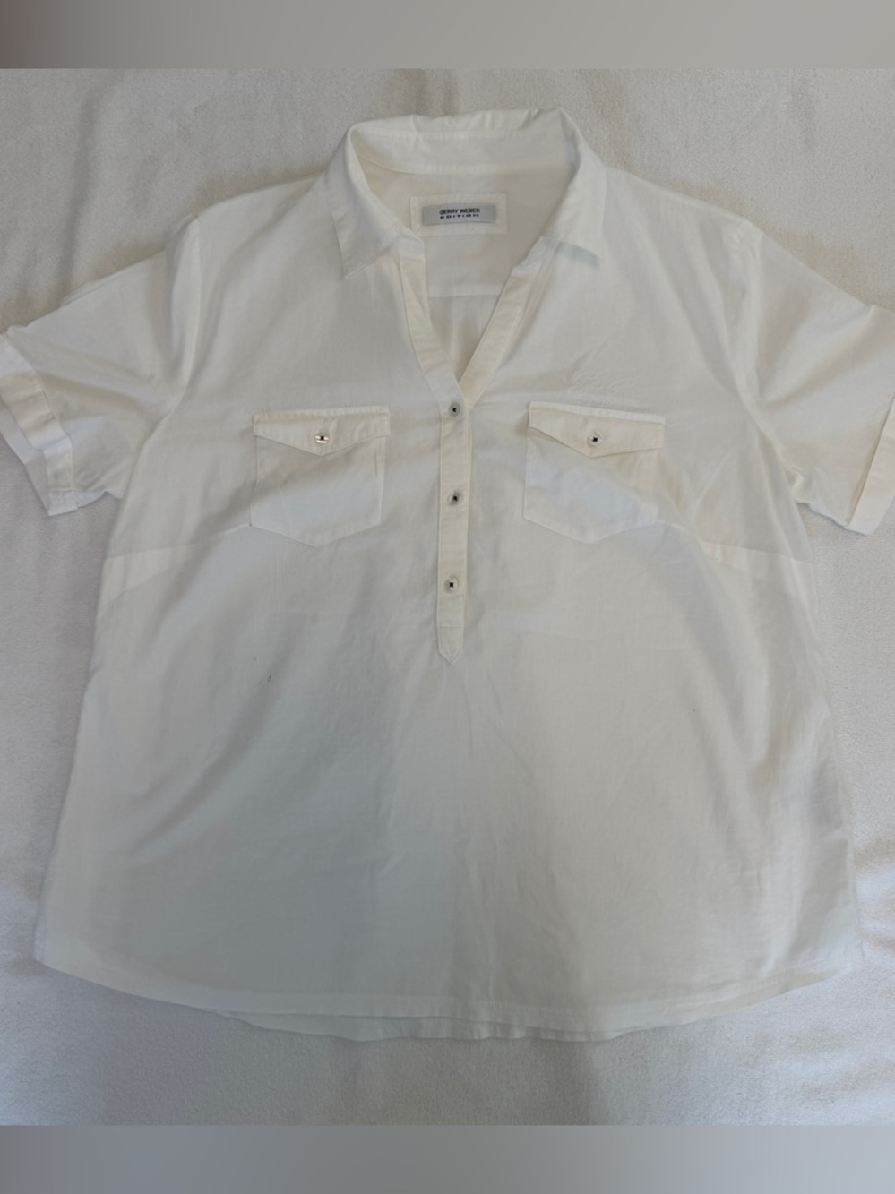 Gerry Weber White Blouse Short Sleeve Button Front Minimalist Classic Top XL